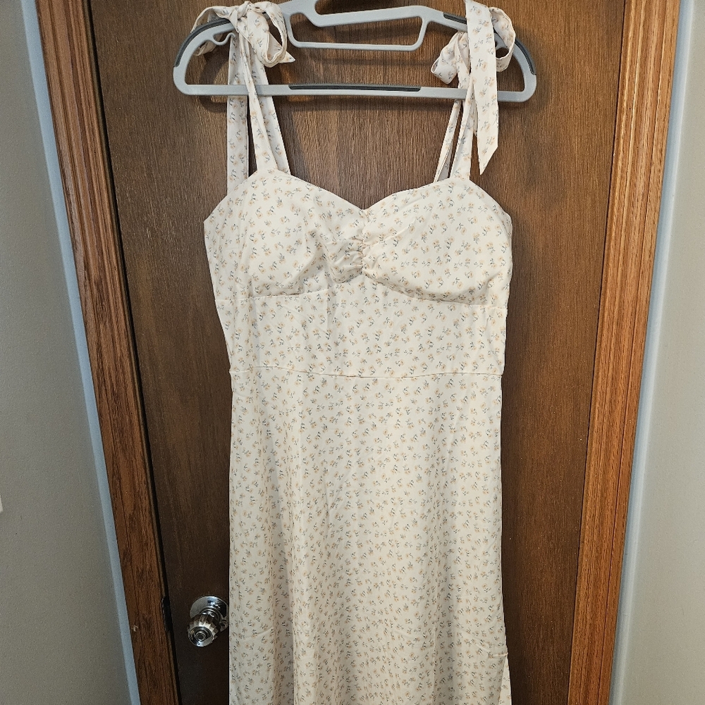 Women's Cream Floral Tie-Strap Sundress